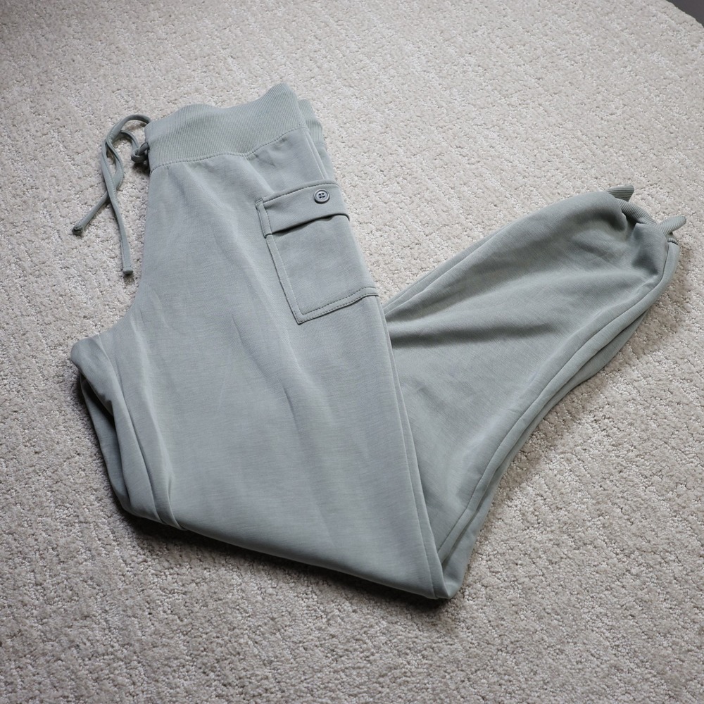 A New Day Sage Green Cargo Jogger Pants Women Small Drawstring Ribbed Waist